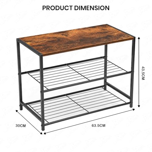 Image of Lukzer 3-Tier Shoe Rack with Wooden Shelf & Metal Shoe Organizer | Space-Saving Open Storage Shelf for Daily Footwear, Books & Indoor Plants Multipurpose Rack for Home (Black & Oak /63 x 43 x 30 cm)