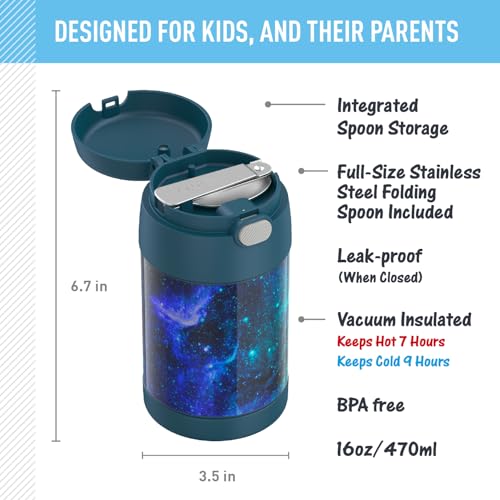 Image of THERMOS FUNTAINER 16 Ounce Stainless Steel Vacuum Insulated Food Jar with Spoon, Galaxy Teal