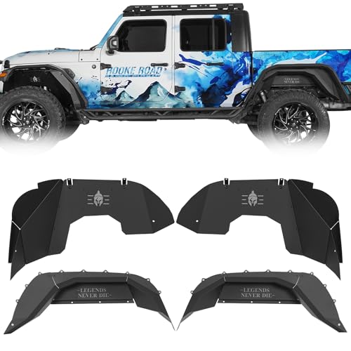 Hooke Road Aluminum JT Inner Fender Liners for 2020-2026 Jeep Gladiator JT 2-4 Doors (Exclude Rubicon 3.6L Engine), Satin Black Front & Rear Wheel Well Liner - 4PCS