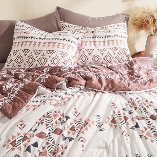 Geniospin Full Comforter Set - 7 Pieces Bed in a Bag, Comfortable Western Bedding Sets for All Seasons, Lightweight Soft Boho Comforter Bed Set with Sheets, Pillowcases & Shams