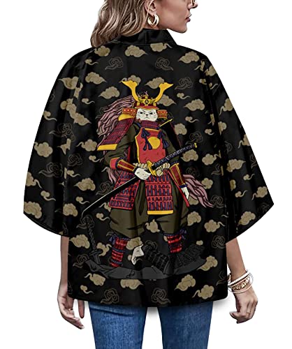 Image of LAI MENG FIVE CATS Women's Funny Cute Cat Cardigan Lightweight Kimono Loose Cover up Blouse Tops