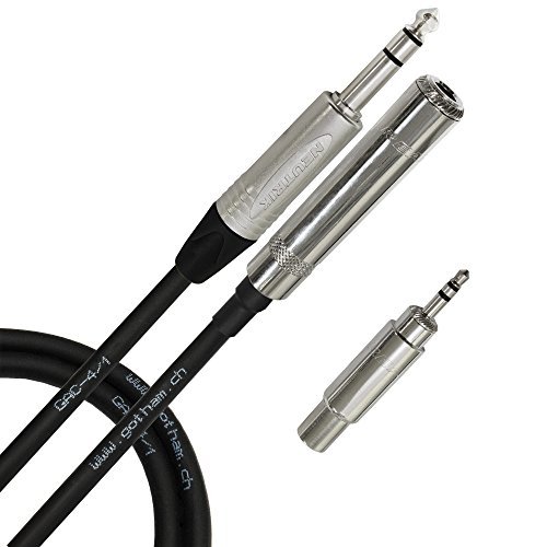 WORLDS BEST CABLES6 Foot - Gotham GAC-4/1 Star-Quad Stereo Headphone Extension & Neutrik TRS Plug to Neutrik-Rean ¼ inch 3-Pole Jack + 3.5 mm Plug to ¼ inch Jack Adapter - Custom Made
