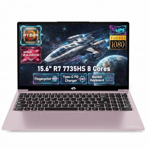 Image of NIMO Gaming Laptop 15.6 inch, AMD Ryzen 7 7735HS (Boost 4.75GHz), 16GB DDR5 RAM, 512GB PCIe SSD, 1080P FHD Display, Windows 11, Backlit Keyboard, 2X Full-Function USB-C Computer, 100W PD Fast Charge