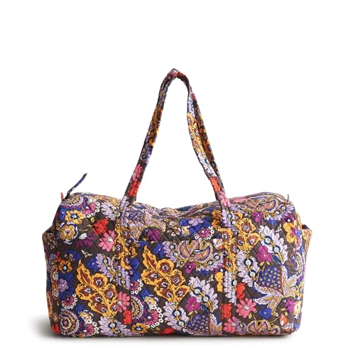 Image of Vera Bradley Women's Large Original Duffel Bag-Premium Cotton Travel, Iconic Paisley Green Jacket, One Size