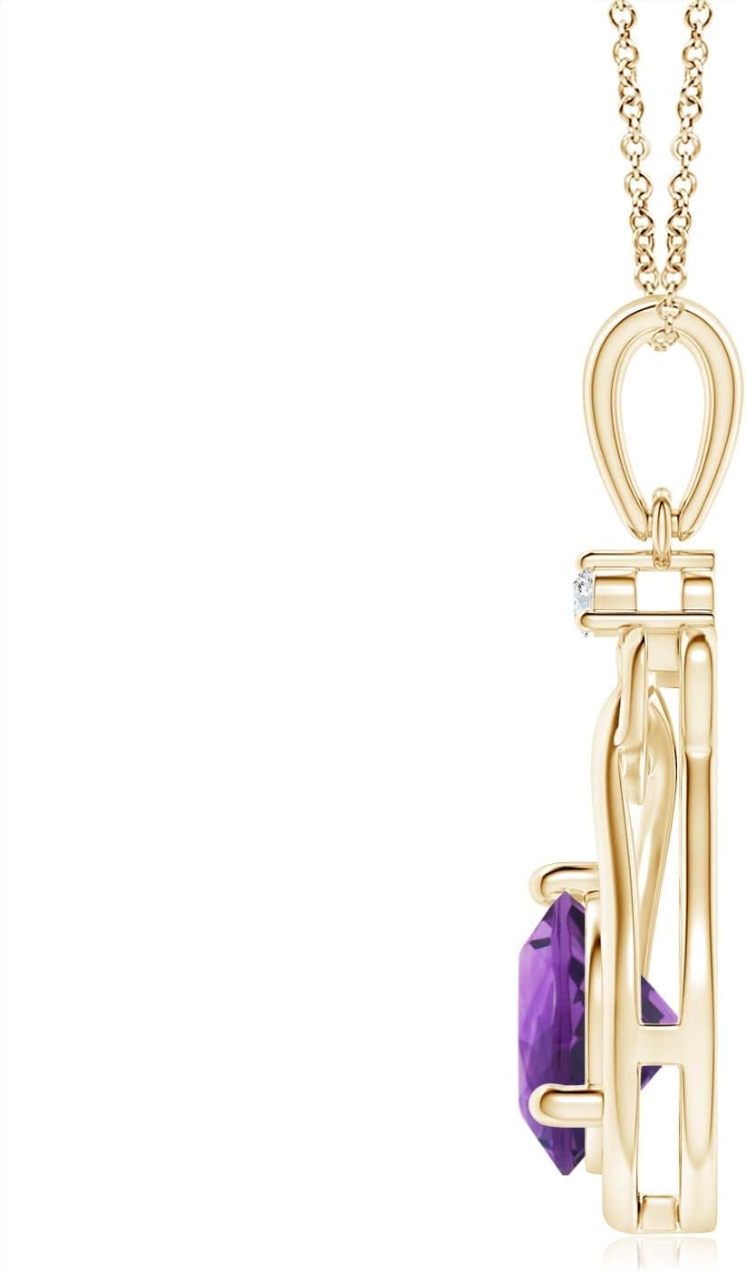Angara Amethyst Knotted Heart Necklace with Diamond in Sterling Silver/14K Solid Gold/Platinum | Natural Amethyst Solitaire Pendant for Women | February Birthday, Anniversary, Gemstone Jewelry Gift - Image 2