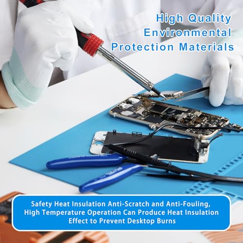 Image of Large Silicone Soldering Mat, 21.6'' X 13.8'' Electronic Repair Work Mat, 932F Heat Resistant Solder Pad, Magnetic Mat for Electronic Repair, Ideal for Soldering,Phone,Laptop,Tablet,Watch Repair