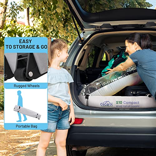 Cecarol S10 Compact, Portable 10X10 Pop Up Canopy, W/Roller Bag, Upf50+ Tarp, Frame Optimized For Easy Carry, Trunk Spacing, Light Weight Engaging Fuel Efficiency #TOP1