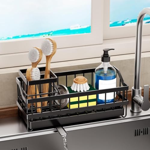 JYFKINN Organizador de Fregadero para la Cocina, Soporte para Esponja, escurridor de Platos de Acero Inoxidable con Bandeja de Drenaje Autodrenante Soporte Estropajo Fregadero de Cocina