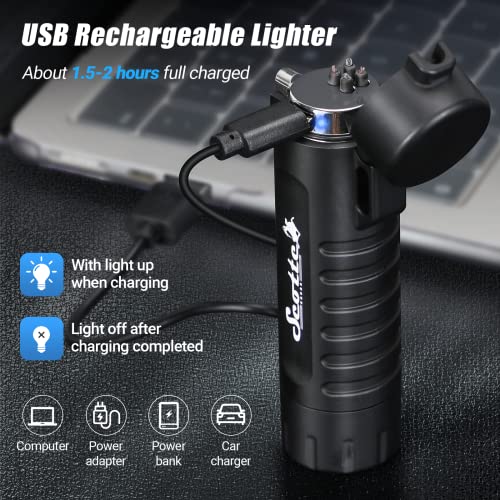 Scotte Plasma Windproof Arc Lighter Electric Lighter And Led Flashlight - 2 In 1 (Black)/5-In-1 Magnesium Fire Starter For Emergency Survival Kits, Camping, Hiking, All-Weather Magnesium Ferro Rod #TOP4