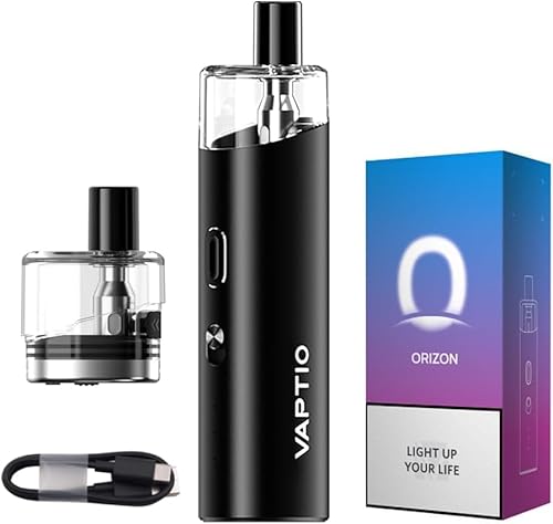 VAPTIO Orizon Kit 1500mah 電子タバコ本体 vape ベイプ vape pod 4ml パワー調節機能 爆煙 ベイプ ベイプ 充電式 軽量 禁煙減煙サポート ニコチンなし、液体なし(黒)