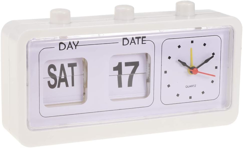 Retro Vintage Calendar Flip Alarm Clock With Three Press Button Black/White White, 20x5x10.8cm