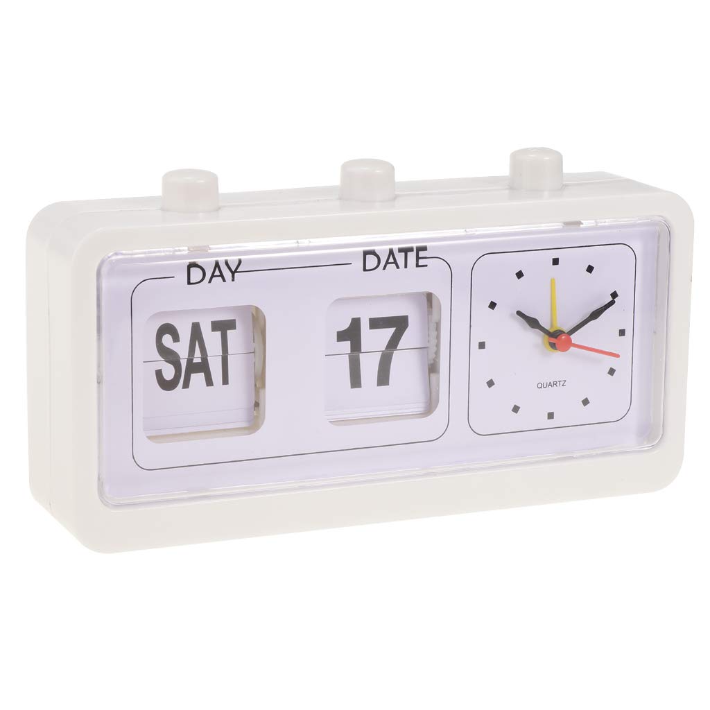 Retro Vintage Calendar Flip Alarm Clock With Three Press Button Black/White White, 20x5x10.8cm
