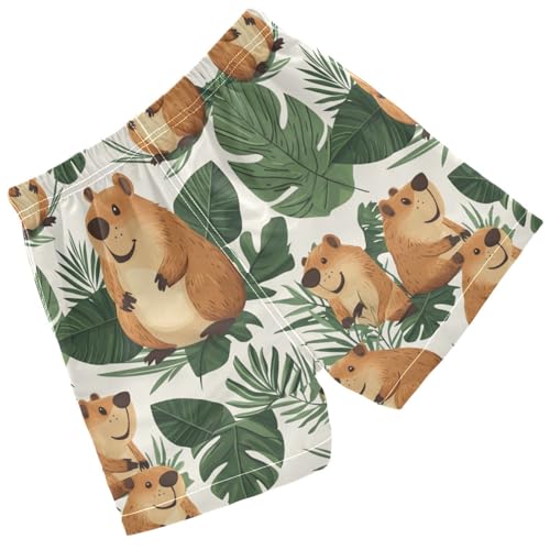 Pigsaly Boys Swim Trunks Capybara Summer Palm Leaf Boys Board Shorts Swimsuit Swimwear Summer Bathing Suit 3T2