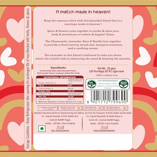 Image of Sancha Tea Boutique, Valentine's Tea | Caffeine Free Herbal Tea | 25 Pyramid Tea Bags | Blend of Real Vanilla | Lavender, Rose & Chamomile | Valentines Day Gift