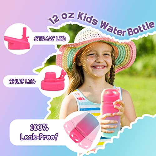 Mininoo Kids Water Bottle With Straw, Insulated 12 Oz Water Bottle For Kids With Straw Lid And Chug Lid For Toddlers, Girls, Boys (Punch/Green) #TOP1