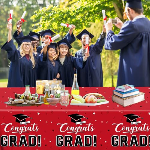 Image of 2026 Graduation Decorations,Congrats Grad Tablecloth 2pcs White Red Class of 2026 Table Covers Rectangle for Graduation Party Supplies,108x54inch(Red)