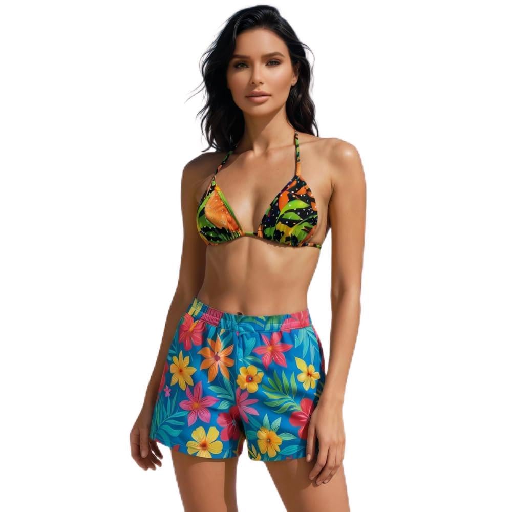 pinkzaar Womens Rainforest Floral Print Triangle Bikini Bra Top | Adjustable Halter Tropical Swimwear Top | (Pack of 1) | Black & Tropical Multi-picture-11