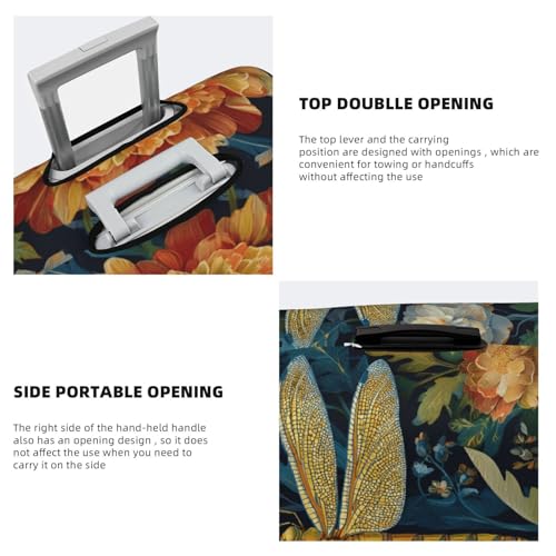 Dragonfly With Floral Botanical Elastic Travel Luggage Covers Dustproof Scratch-Resistant Suitcase Protector Fit 22-24 Inch3