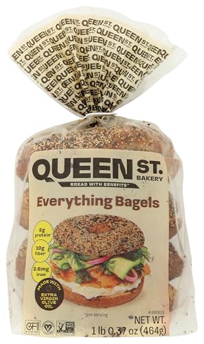 Queen St. Bakery Everything Superfood Bagels – Vegan, Protein & Fibre, Gluten-Free, Allergen Free Bagels – 4 Count
