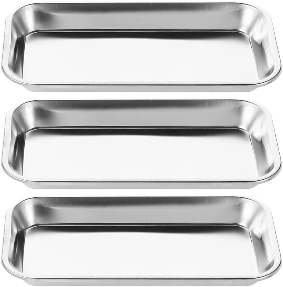 Balacoo 3 Pack Small Instrument Tray, Stainless Steel Rectangular Tray Small Laboratory Supplies Tray for Lab Tool (22.5x12cm)