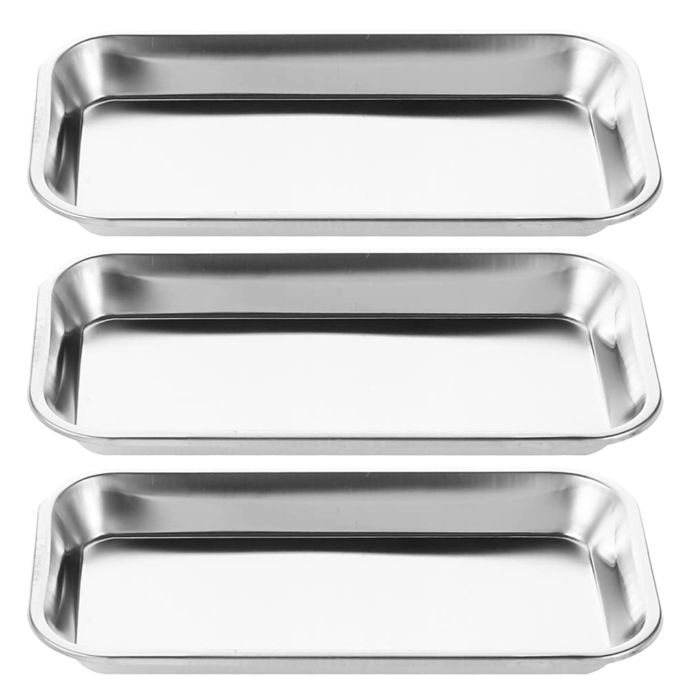 Balacoo 3 Pack Small Instrument Tray, Stainless Steel Rectangular Tray Small Laboratory Supplies Tray for Lab Tool (22.5x12cm)