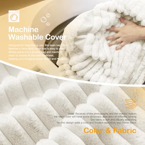 Image of 5FT Bean Bag Chair 5'Giant Bean Bag Chairs with Adults, Large Beanbag Chair | Bean bag Lounger with Machine Washable Cover Corded Plush Fabric, Comfy Chairs for Living Room Bedroom Dorm, Beige