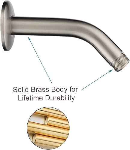 Miniatura 5 de BRIGHT SHOWERS Juego de cabezal de ducha de mano con 9 ajustes de pulverización con brazo de ducha de latón de 6 pulgadas, níquel cepillado