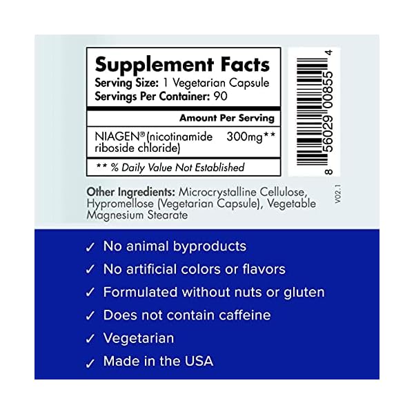 NAD-Supplement-More-Efficient-Than-NMN-Nicotinamide-Riboside-for-Energy-Metabolism-Vitality-Muscle-Health-Healthy-Aging-Cellular-Repair-Patented-Formula-90ct-300mg-3-Months-1-Bottle TRU NIAGEN - Patented Nicotinamide Riboside NAD+ Supplement. NR Supports Cellular Energy Metabolism & Repair, Vitality, Healthy Aging of Heart, Brain & Muscle - 90 Servings / 90 Capsules