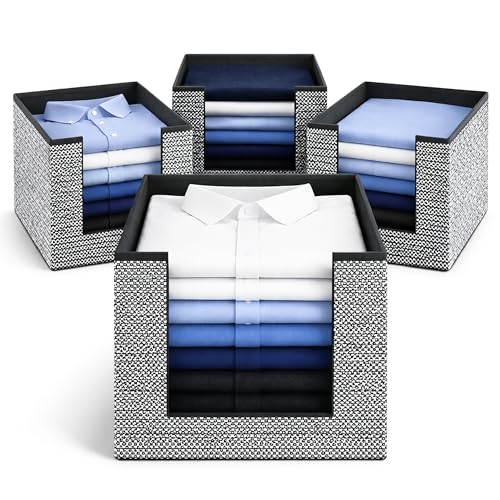 Image of DALUCI Shirt Stacker & Clothes Organizer for Wardrobe | Non-Woven Foldable Storage Box for Cupboard, Closet & Bedroom | Strong Collapsible Fabric Organizer | 40x25x24 cm - Pack of 4 (Black)