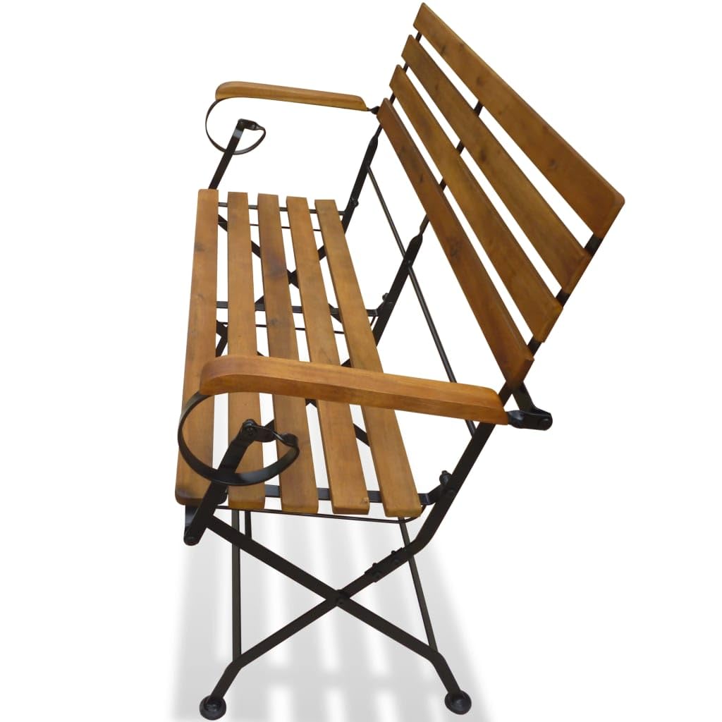 Banco de jardín plegable de 112 cm, madera de acacia maciza, resistente a la intemperie, con marco de acero, ahorra espacio, plegable para balcón, terraza y camping