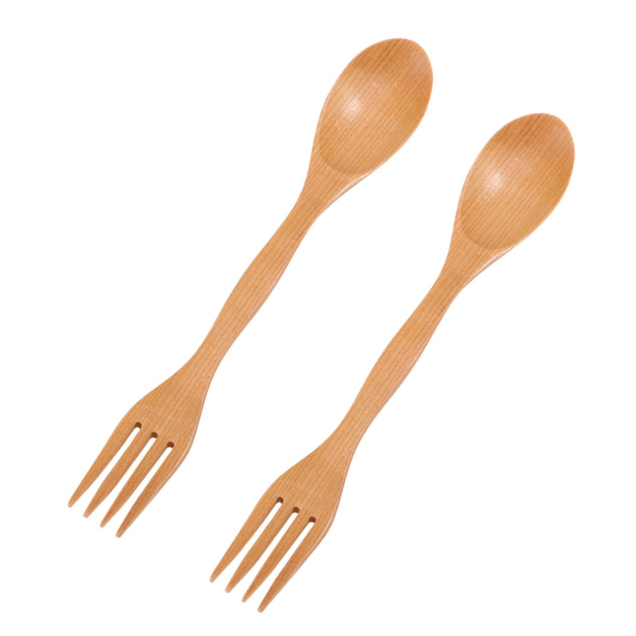 Hohopeti 2-in-1 Boys and Girls Wooden Spork Set Toddler Fork Spoon Mini Japanese Style Tableware