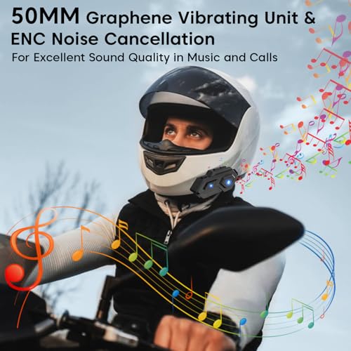 Image of Sounce C8 Motorcycle Bluetooth Helmet Headset - Wireless Dual Earphones with 50mm HD Speakers, LED Emergency Light, IP67 Waterproof, Voice Control, Auto Call Answer, V5.4 Bluetooth Compatible