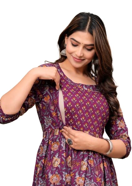 Women's Pure Cotton All Over Printed Kurti Gown Feeding Dress Maternity Gown Feeding Nighty Kurti
