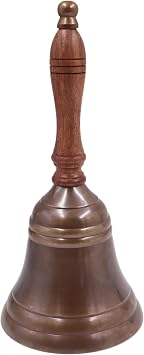 8.5"H 4"D Antique Brass Hand Bell Solid Brass Bell with Wooden Handle Bell Perfect for Dinner, Indoor, Outdoor, School, Bar, Reception, Last Order & Church by THDC