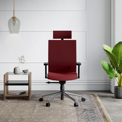 Image of Interio by Godrej Prime High Back Ergonomic Premium Cushioned Office /Study /Revolving Chair, 1 Year Warranty, Height Adjustable Chair with Adjustable Armrest, Steel Base (Milan Red)