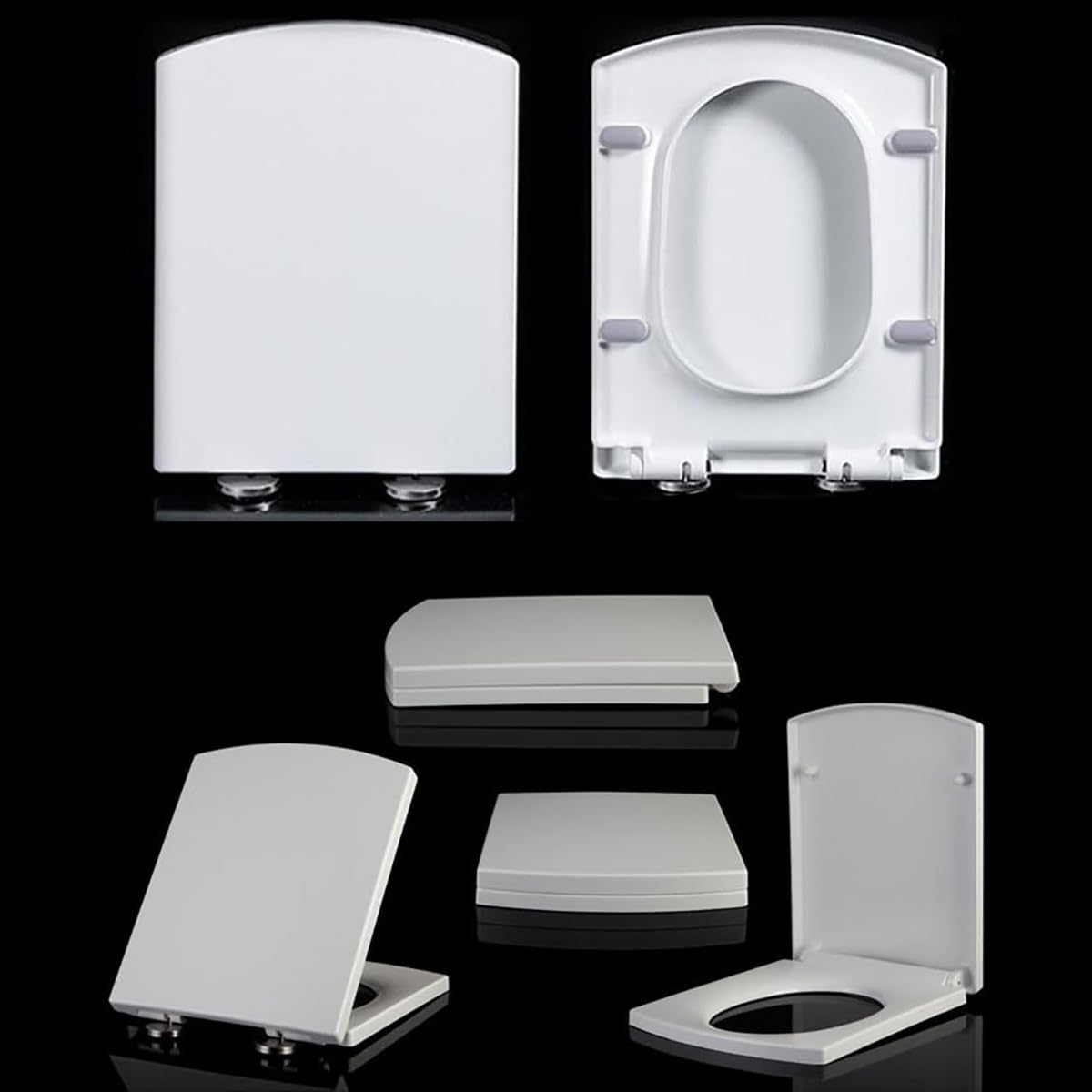 Asiento de inodoro cuadrado blanco de cierre suave, tapa de inodoro de polipropileno de liberación rápida, bisagra ajustable de acero inoxidable, fijación superior simple, fácil de limpiar (Uf