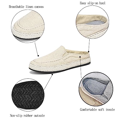Men's Canvas Linen Flat Mules Comfy Clog Slippers Closed Toe Breathable Slip on Loafers Non-Slip Casual Shoes2