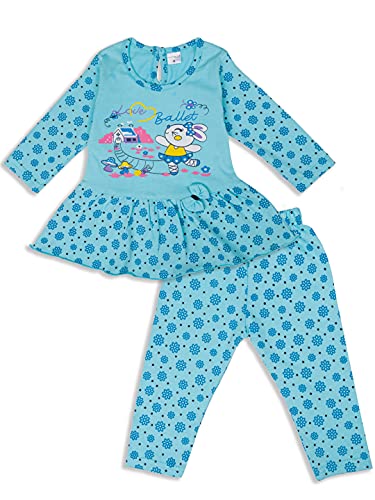Image of Montello Cotton Cute Dress set for Baby Girl with Full sleeves Frock Top Jhabla and Full Length Pyjamas