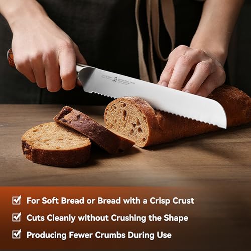 Image of TUO Bread Knife, 9 inch Sharp Serrated Slicing Knife for Homemade Sourdough Bread, High Carbon German Steel, Ergonomic Handle, Gift Box Included