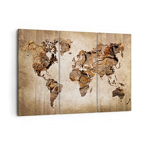 Moderne Impression sur Toile carte monde moderne Image Tableau Decoration Murale 105x70cm Deco Cadre Décoration Salon Chambre Triptyque 3 parties Tableaux...