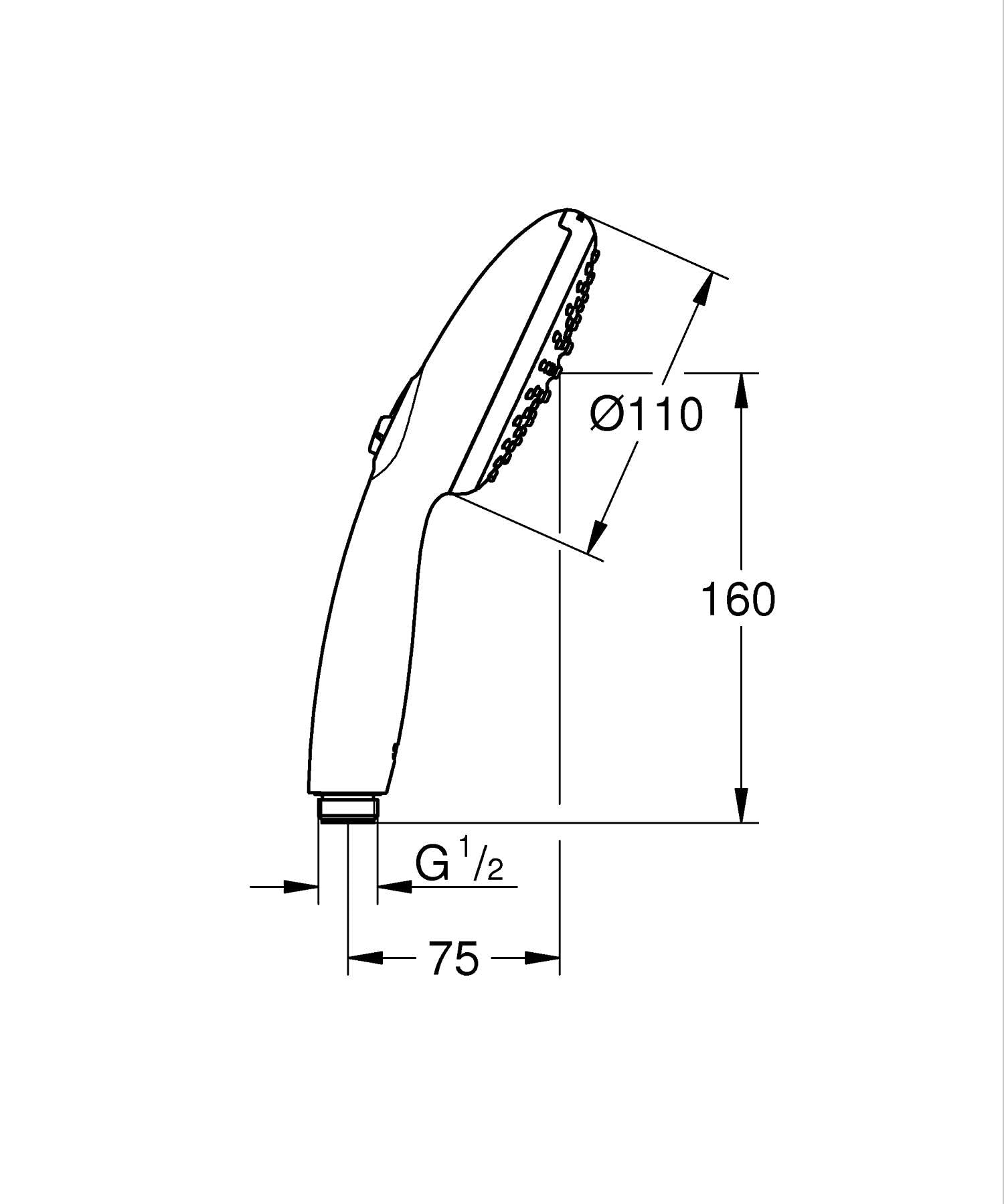 GROHE Vitalio Start 110 Manopola Doccino Doccia (2 getti, SmartSwitch, SpeedClean anticalcare, bordo in silicone antiurto), Cromo, 2794610E