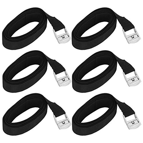 Tie Down Straps, Heavy Duty Lashing Straps with Cam Buckle, Fasten Boxes, Cargos, Luggage, for Motorcycle Trailer Trucks, Zinc Alloy Buckle + Nylon, Black, 2.5m/8.2ft, 6PCS