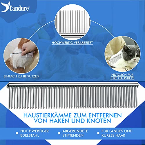 Candure Professionelle Hunde- und Katzenbürste, lange Haare, Hundepflege, Rechen, doppelseitige Zähne, 17 + 9, entfernt Knoten, Teppiche und Haare (Azul)