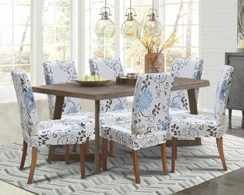 Image of Styleys Chair Covers for Dining Room, Stretch Dining Chair Cover, Washable Spandex Kitchen Chair Slipcovers (Set of 2, Sky Blue /Golden Flower, SD3215)
