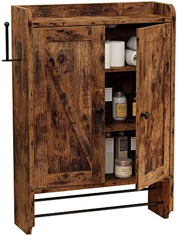 IRONCK Bathroom Wall Cabinet with Adjustable Shelves and Towels Bar, Medicine Cabinets Wall Mounted for Bathroom Storage, Over The Toilet Storage Cabinet, Vintage Brown
