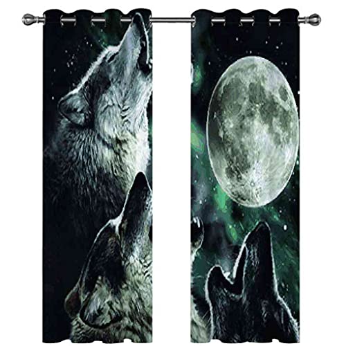 Rideaux occultants 140x160 cm isolant phonique loup 3D polyester - 3
