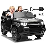 Beblinglet 24V Licensed Land Rover 2 Seater Ride on Car with Parent Remote Control, Toy Shovel, LED Lights, 4x100W, 3 Speeds, Soft Start, Battery Powered Electric Ride On Truck Toys for Kids, Black