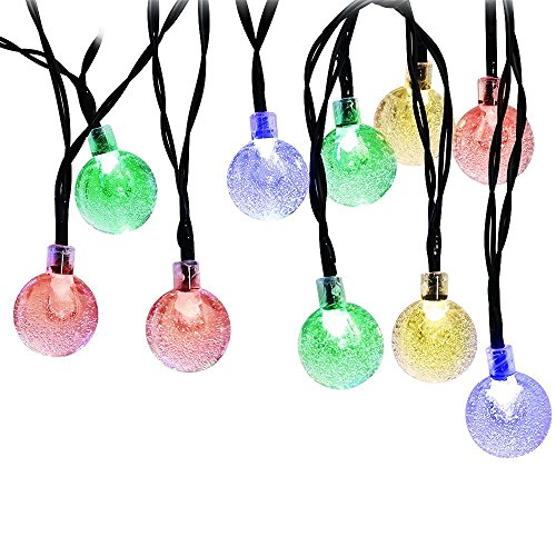 Patiszon 20ft Solar String Light Garden 30 Led Christmas Globe Fairy Lights Crystal Ball waterproof for Outdoor, Patio, Yard, Home, Chrismas Tree, Party (Multicolor)