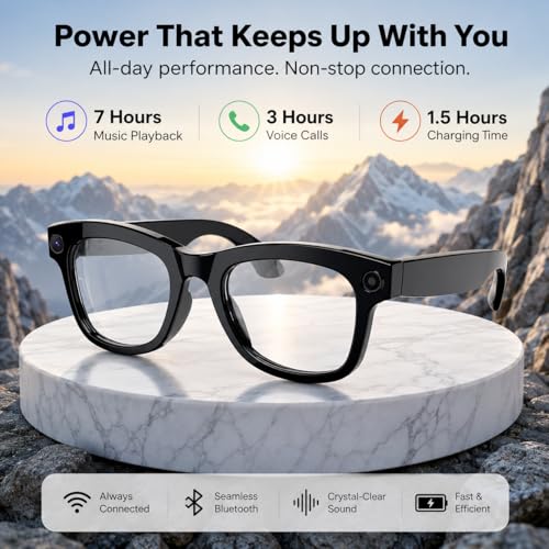 Image of Futopia AIVIS-M AI Smart Glasses with 5MP Camera & ChatGPT - IP67 Waterproof Smart Eyewear for Men & Women - 1080p Video Recording, Real-Time Translation, Open-Ear Audio & Bluetooth 5.3 - Matte Black