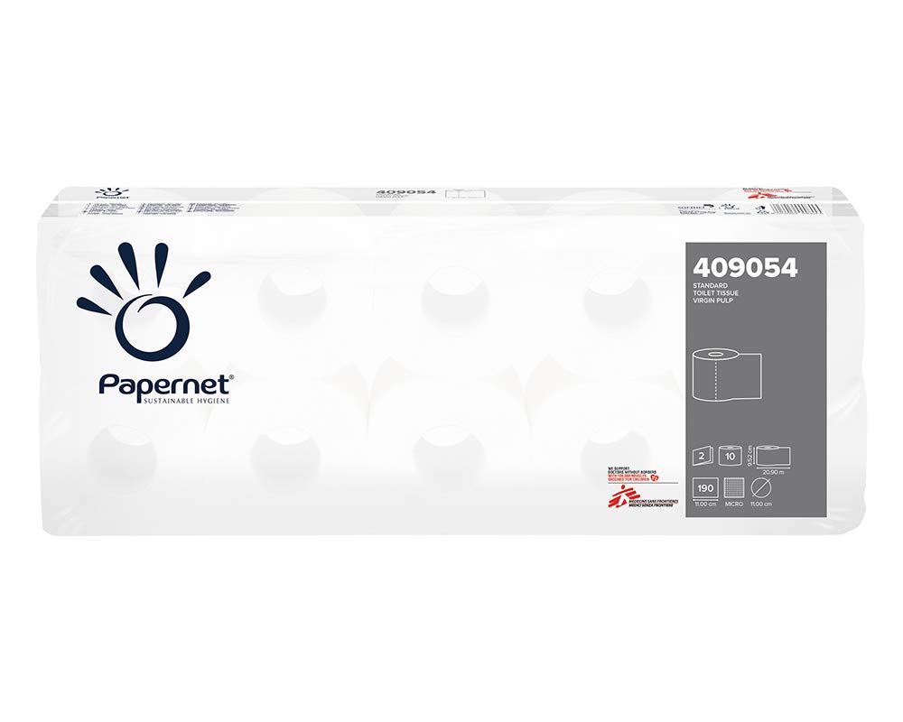 Papernet - Papier toilette 409054, 10 rouleaux par paquet, fabriqué en cellulose pure, longueur rouleau 20,9 m, 190 déchirures, diamètre du rouleau 11 cm, âme 4,5 cm, lot de 8 x 10 rouleaux